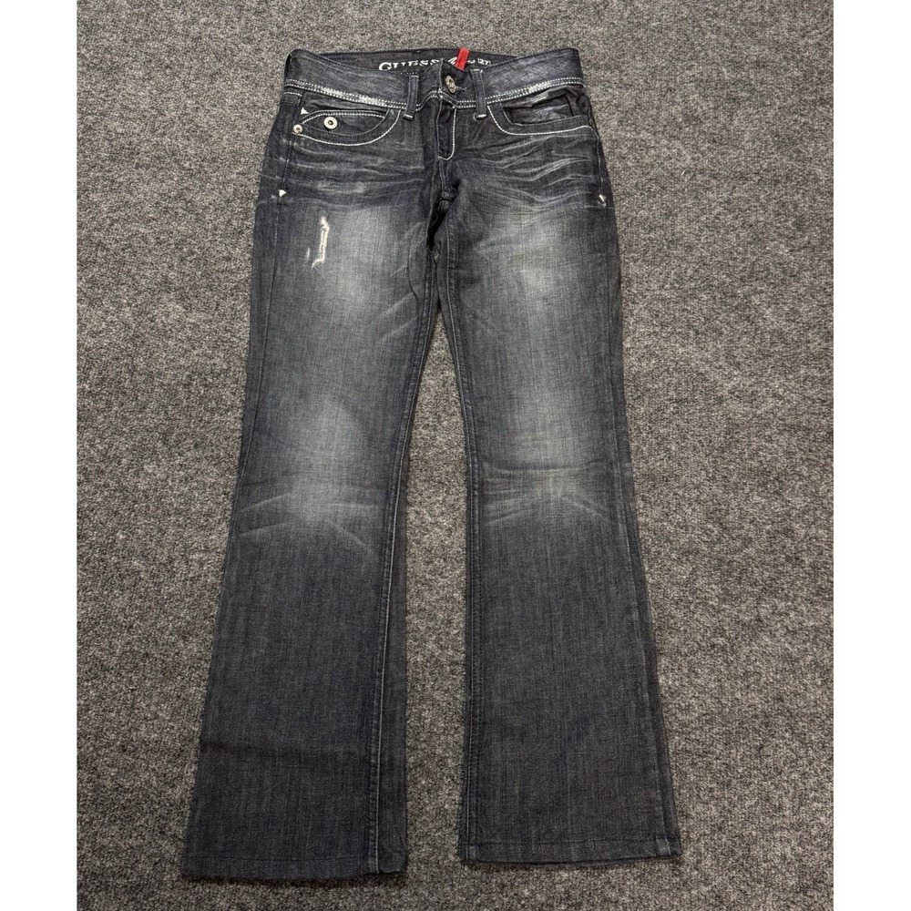 Guess Jeans Bootcut Women 27 Dark Wash Winged‎ Cross Y2K McBling Grunge Edgy